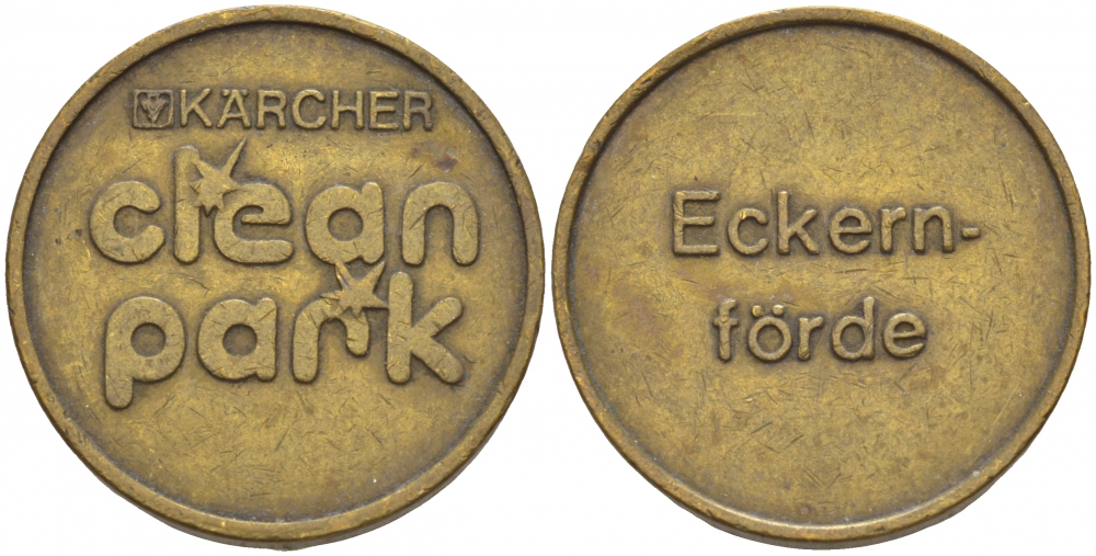 ГЕРМАНИЯ ЖЕТОН НА МОЙКУ АВТОМОБИЛЯ CLIAN PARK, ECKERN-FORDE, KARCHER латунь 4544-842