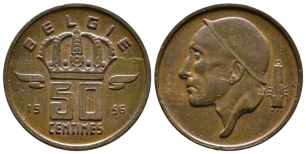 БЕЛЬГИЯ 50 САНТИМОВ 1956 BELGIE KM 149.1 бронза 4383-1128