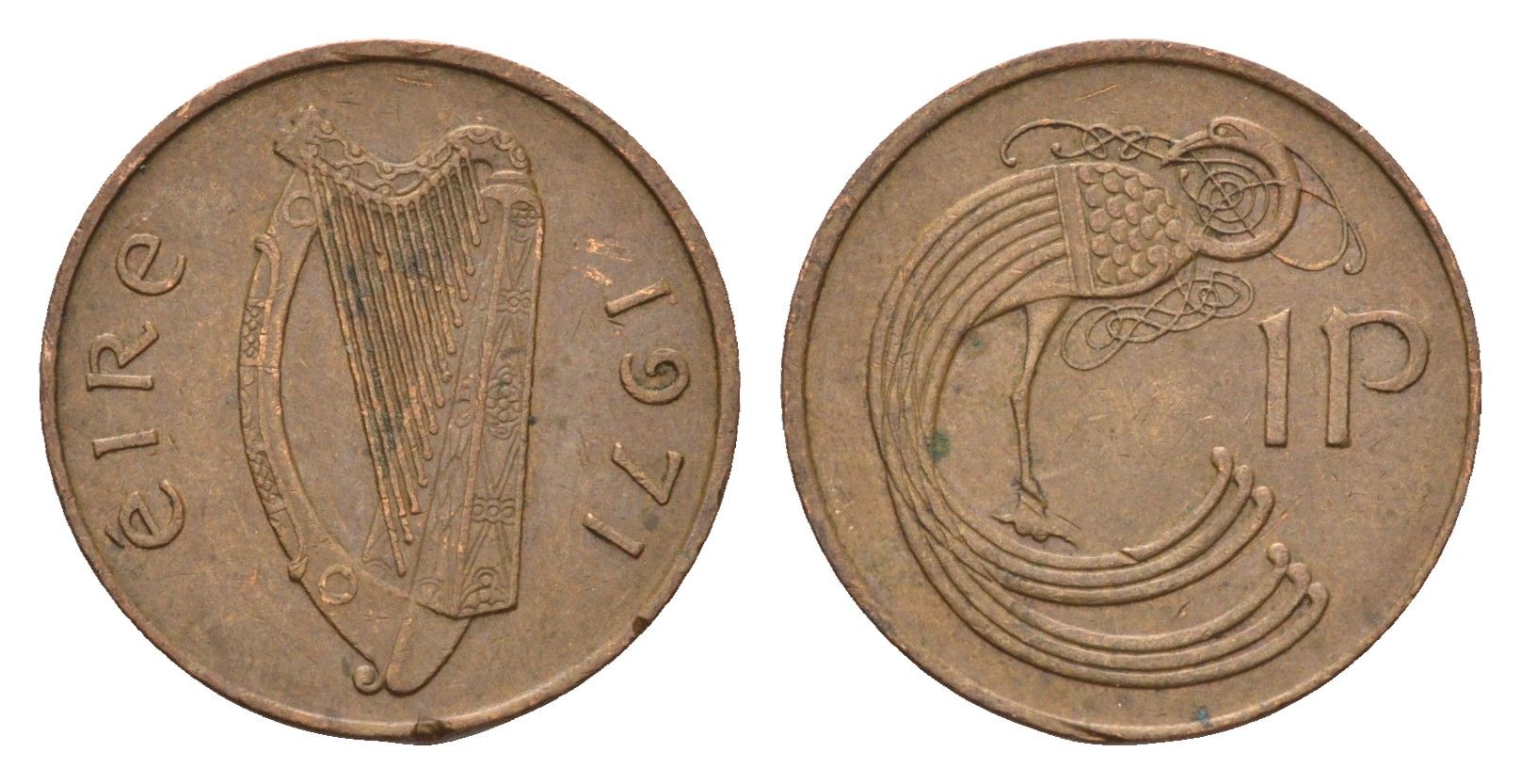 Ирландия 1 пенни 1971 мифологическая птица лира KM 20 бронза 4690-351