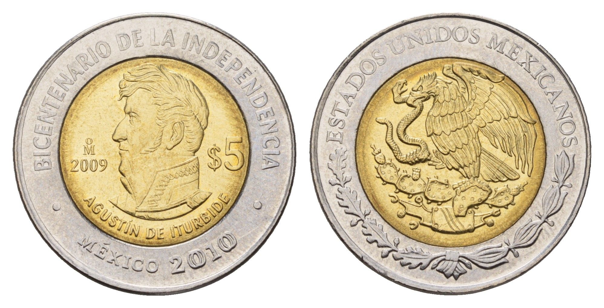 Мексика 5 песо 2009 Двухсотлетие независимости - Агустин де Итурбиде KM 912 биметалл UNC 216-1243