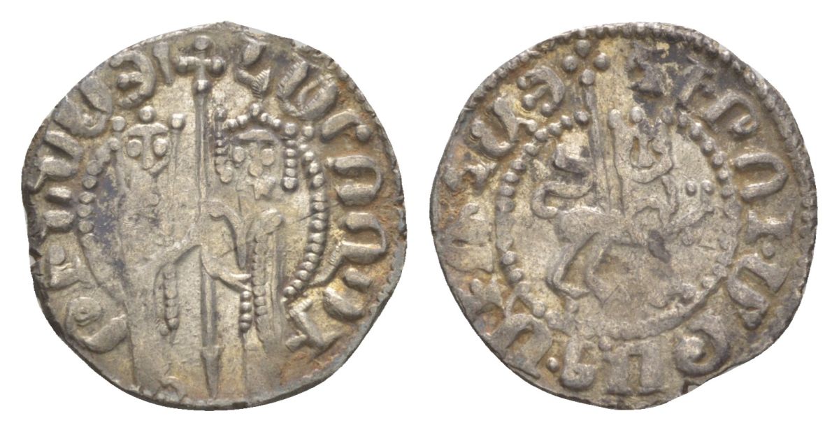Киликийская Армения трам 1226-1271 Хетум I и царица Забель, держат крест/лев с патриаршим крестом  серебро    1516-731