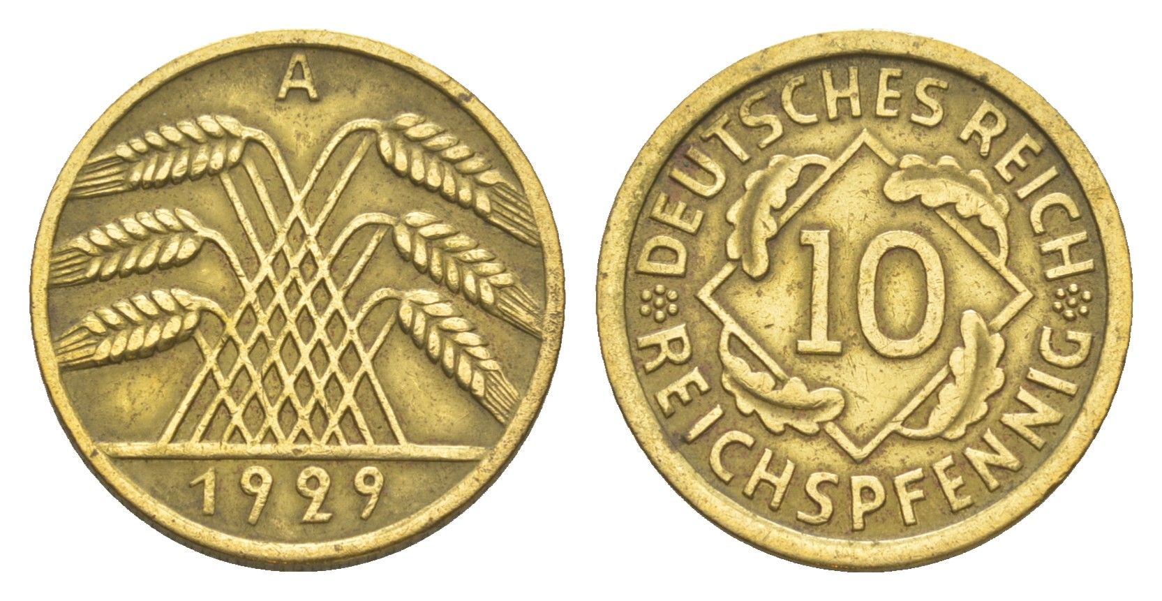 Германия 10 рейхспфеннигов 1929 A KM 40, J. 317 алюминиевая бронза 4164-1019