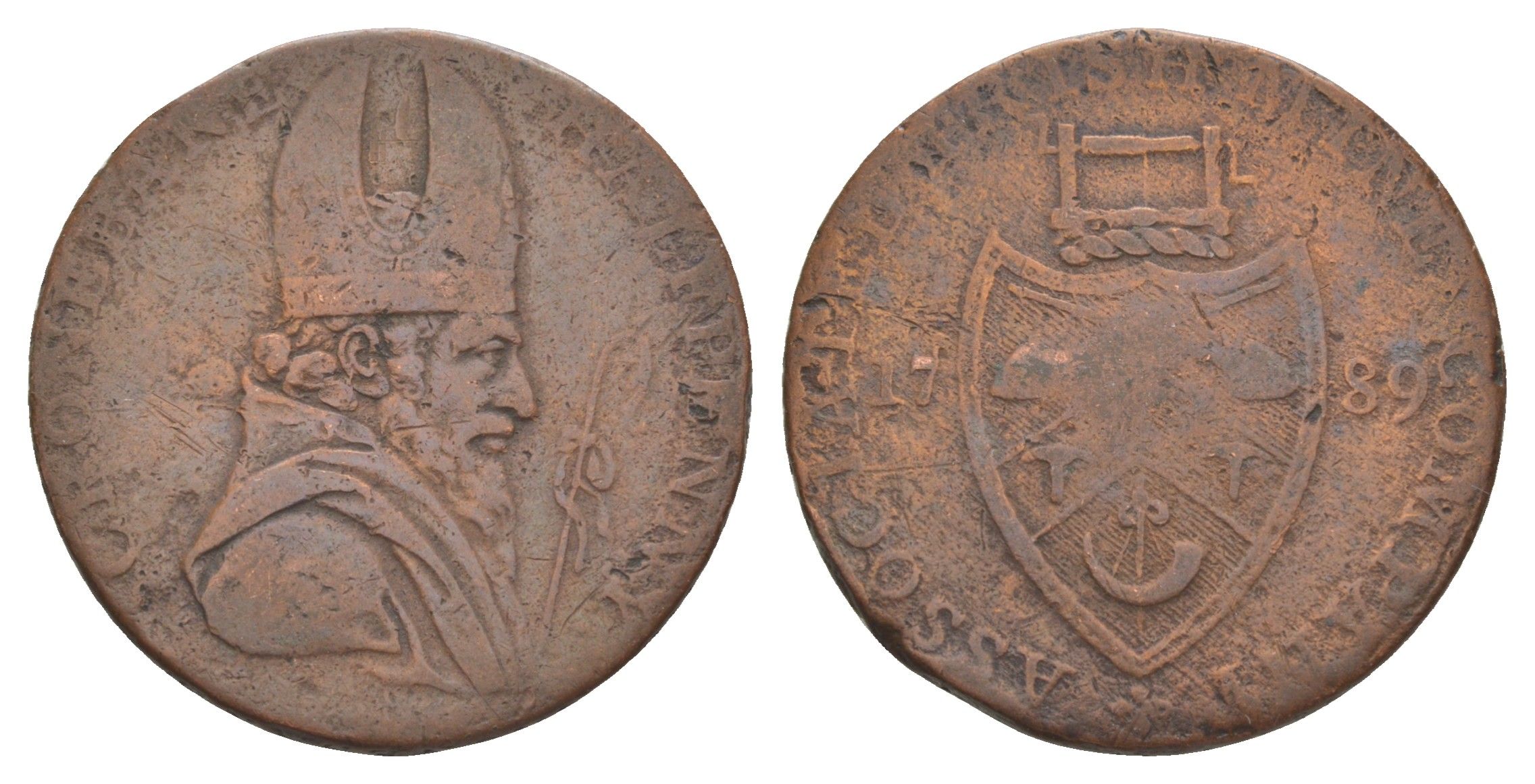 Великобритания, Ирландия, Уиклоу, Кронбейн 1/2 пенни 1789 токен Dalton & Hamer 43b медь 1526-723