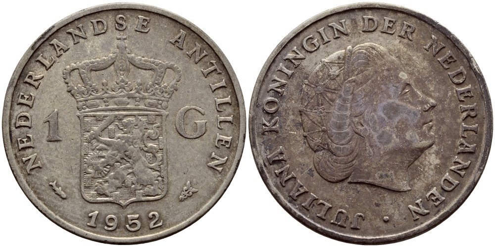 Нидерландские Антилы 1 гульден 1952 Юлиана (1948-1980) KM 2 серебро 4607-1035