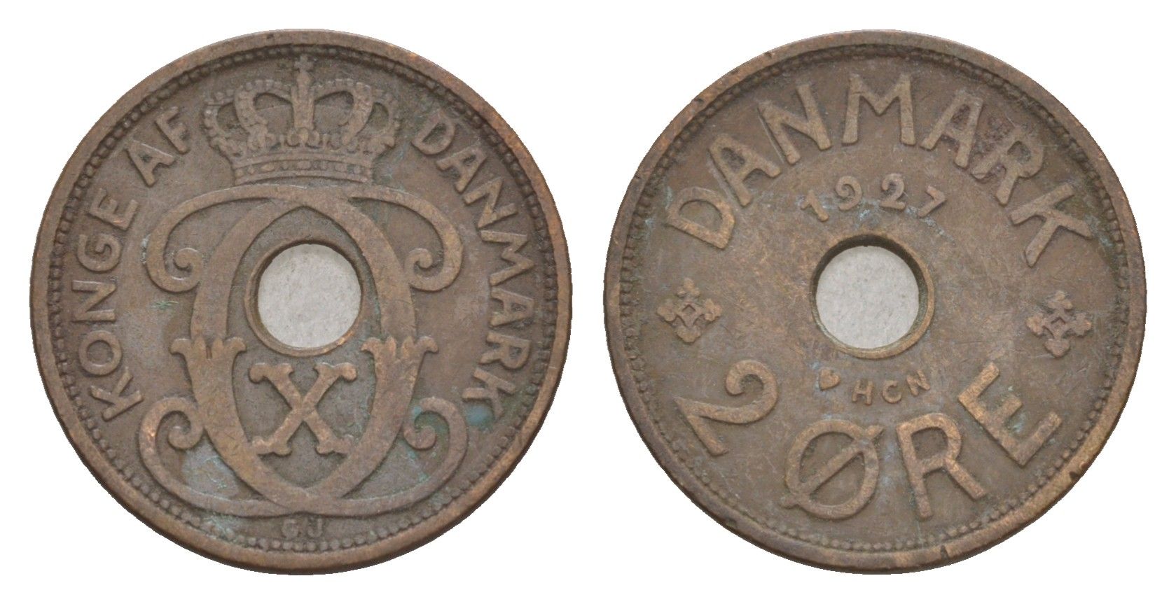 Дания 2 эре 1927 HCN, Кристиан X (1912-1947) KM 827 бронза 4658-167