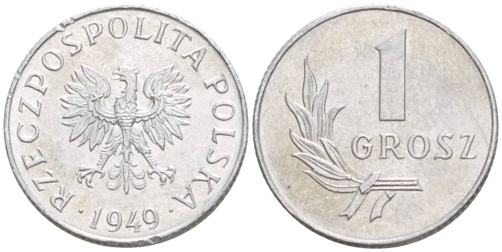 ПОЛЬША 1 ГРОШ 1949 MW KM 39 алюминий 4528-811