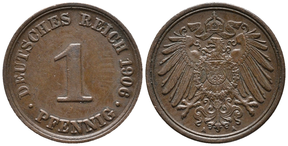 ГЕРМАНИЯ 1 ПФЕННИГ 1906 А KM 10, J. 10 медь 100-1252