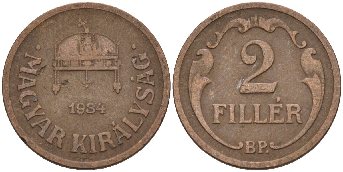Венгрия 2 филлера 1934 BP KM 506 бронза 4115-1132