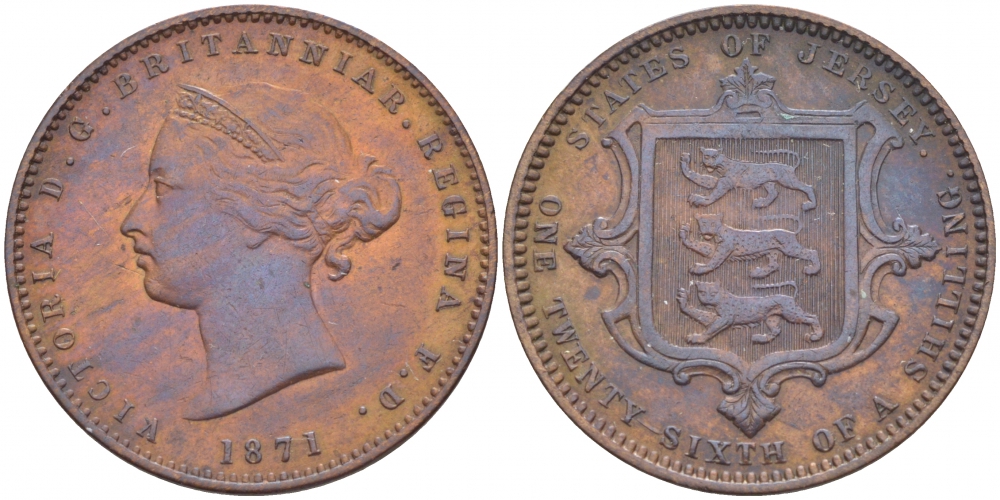 Джерси 1/26 шиллинга 1871 Виктория (1837-1901) KM 4 бронза 650-142
