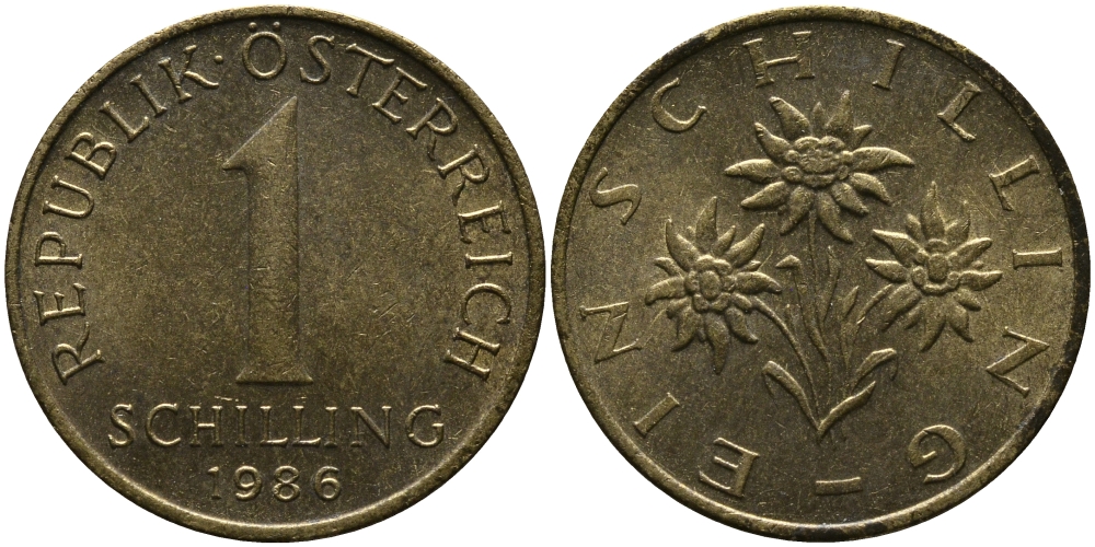 Австрия 1 шиллинг 1986 KM 2886 алюминиевая бронза 33-453