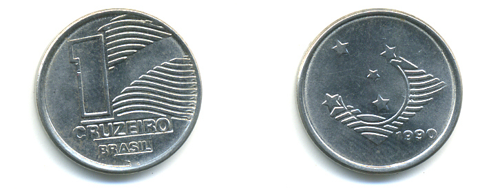 Бразилия 1 крузейро 1990 KM 617 нержавеющая сталь aUNC 93-1011