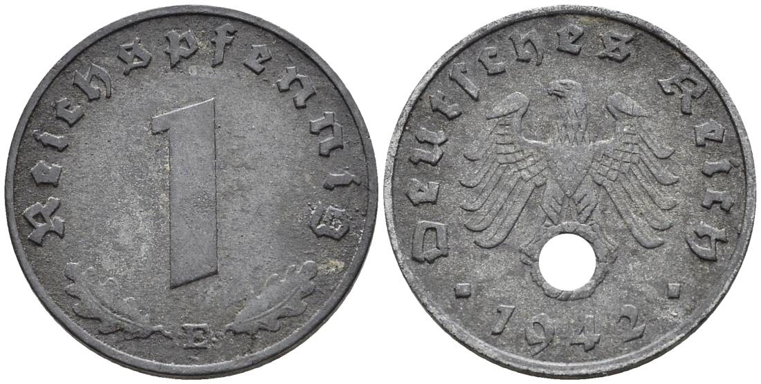 ГЕРМАНИЯ 1 РЕЙХСПФЕННИГ 1942 E KM 97, J. 369 цинк 4547-234