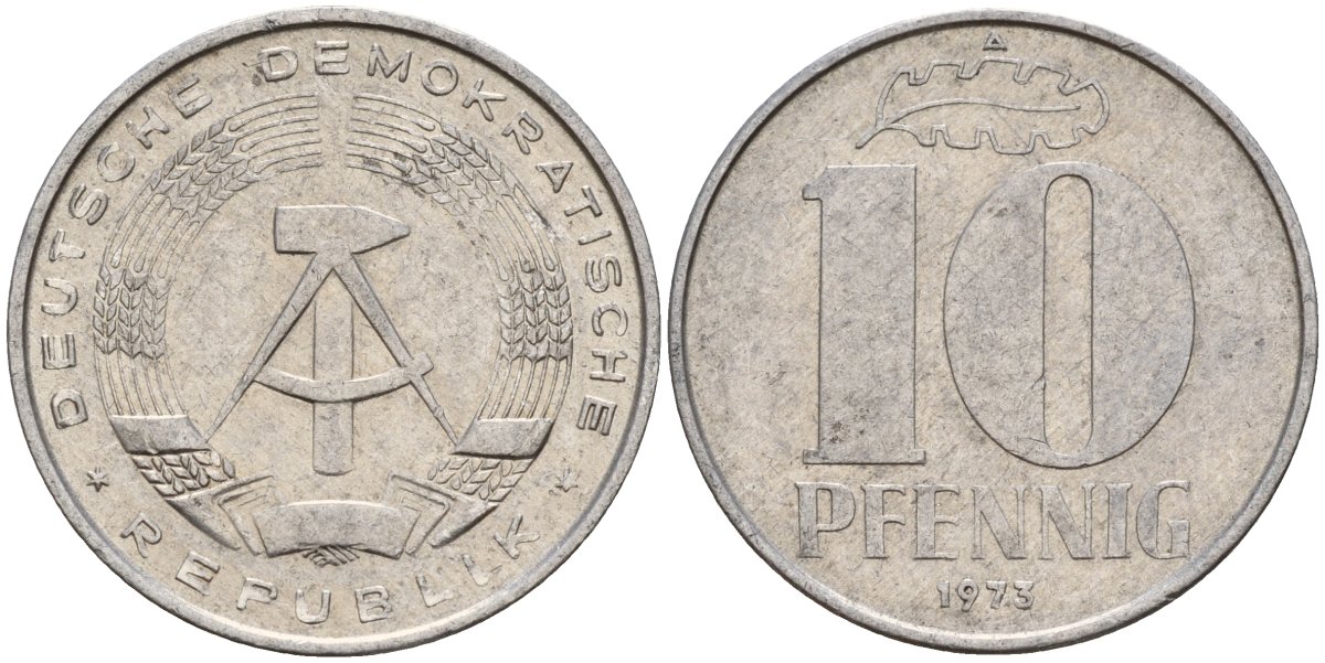 ГДР 10 пфеннигов 1973 A KM 10 алюминий 68-816