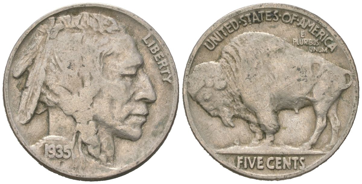 США 5 центов 1935 индеец, бизон KM 134 медно-никель 4614-1216