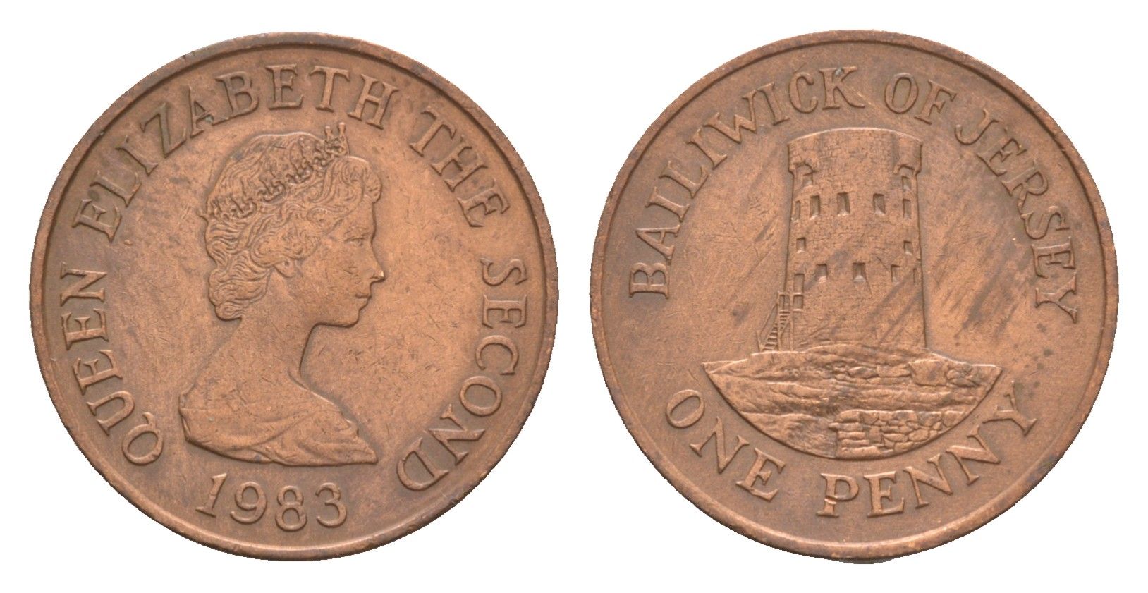 Джерси 1 пенни 1983 Елизавета II (1952-2022), башня Святого Клемента KM 54 бронза 4659-614