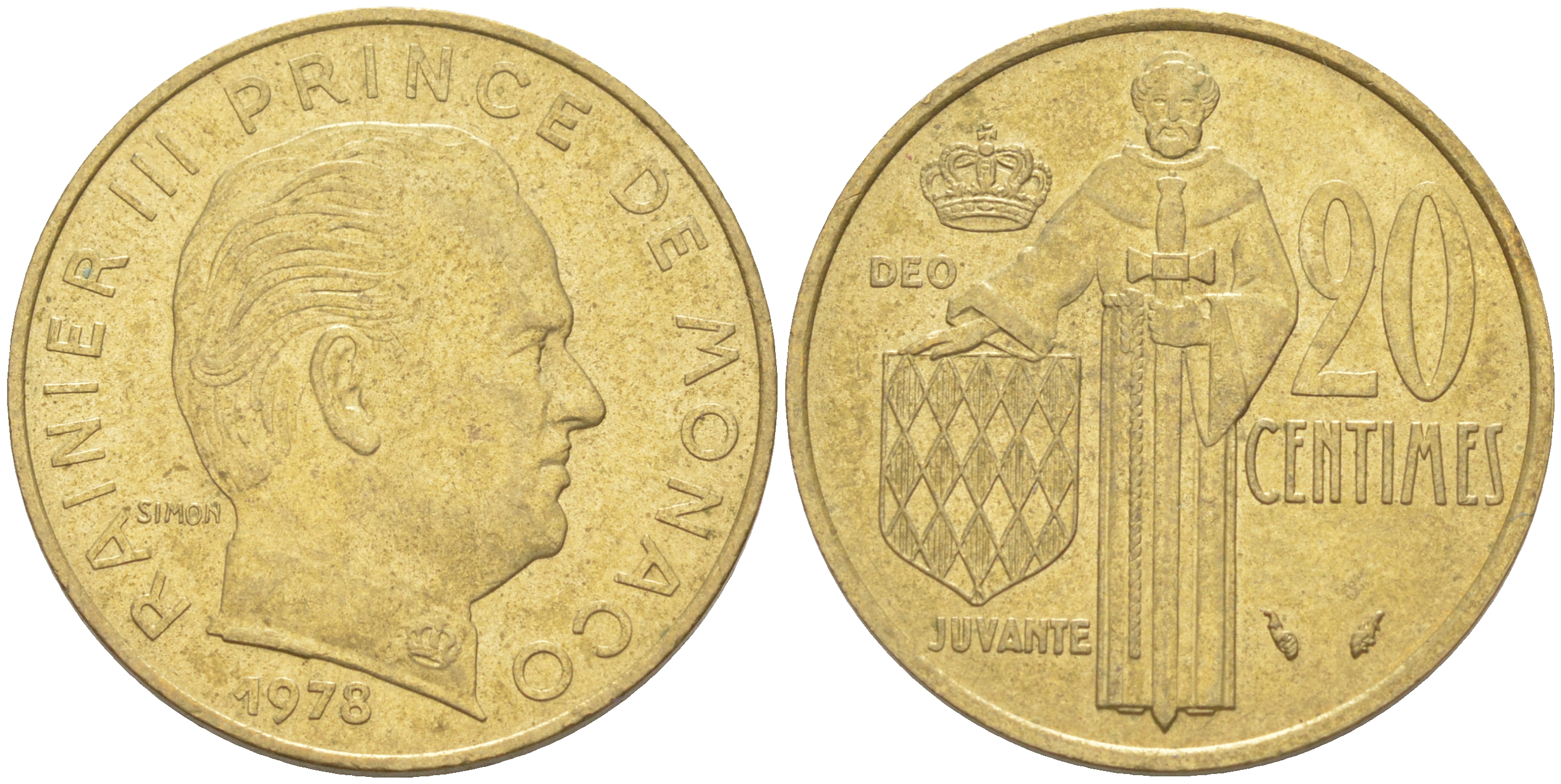 Монако 20 сантимов 1978 Ренье III (1949-2005) KM 143 алюминиевая бронза 190-515