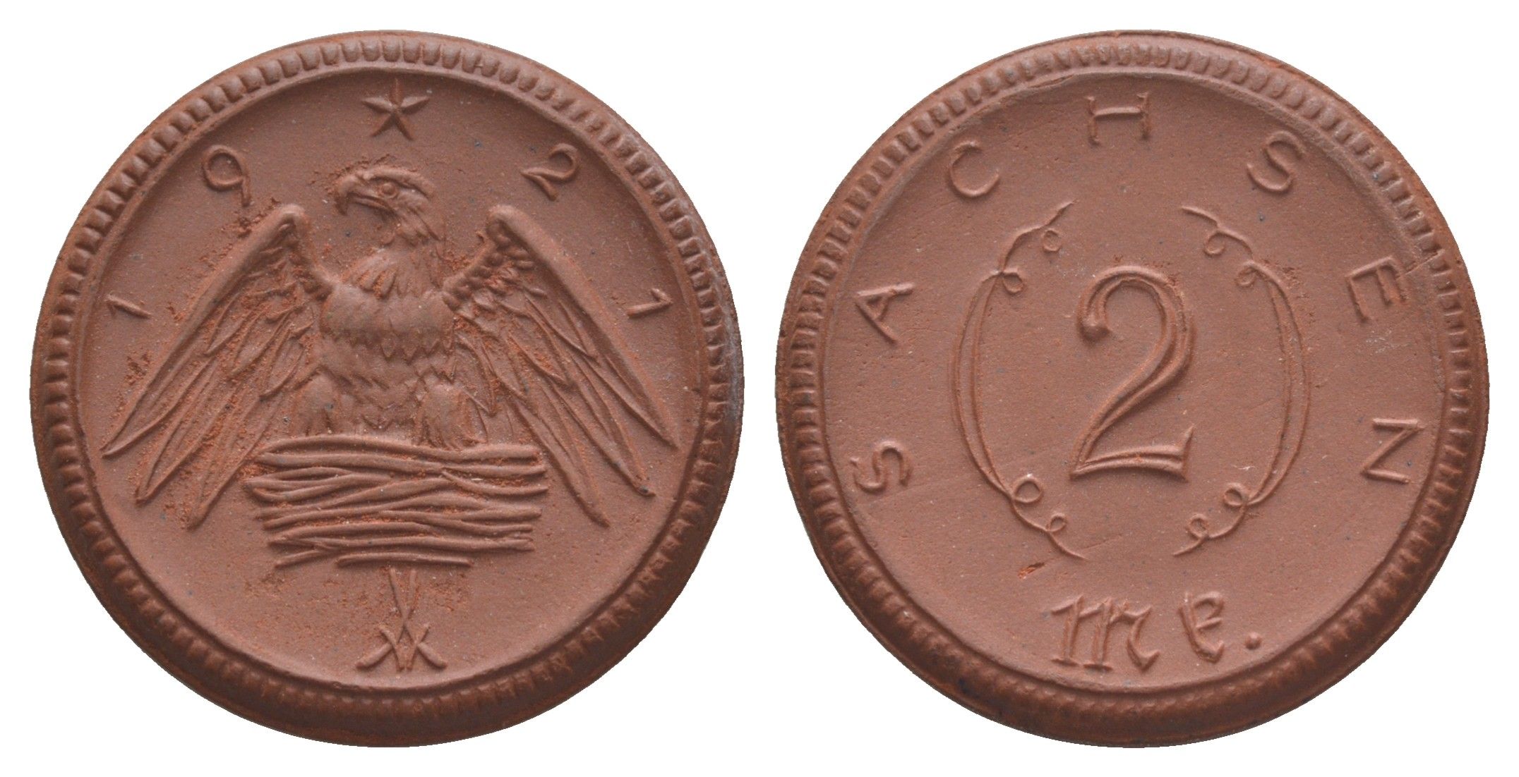 Саксония 2 марки 1921 Men18 27868 фарфор 08-821