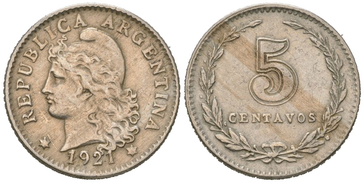 Аргентина 5 сентаво 1921 KM 34 медно-никель 4615-529