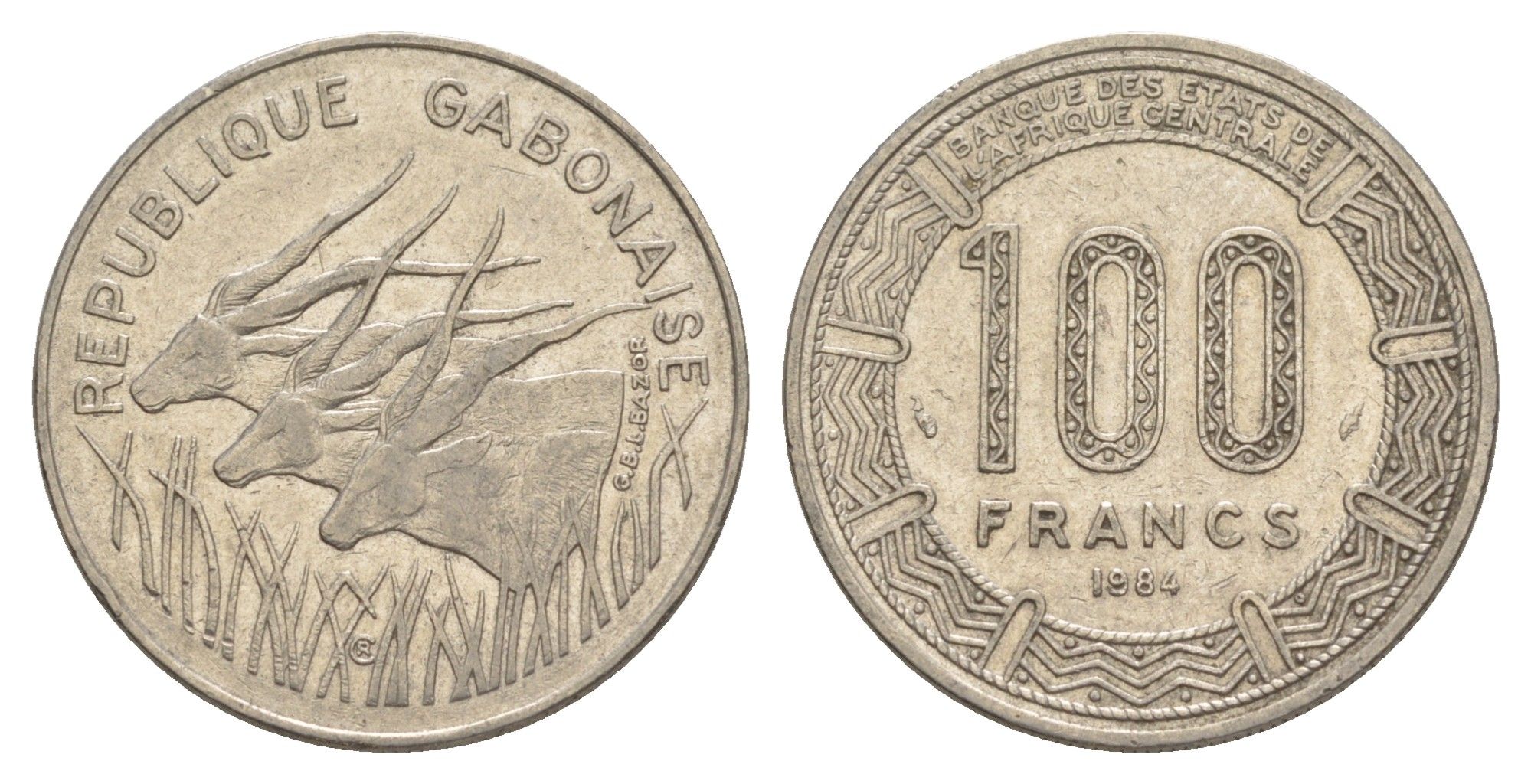 Габон 100 франков 1984 KM 13 никель 4641-1146