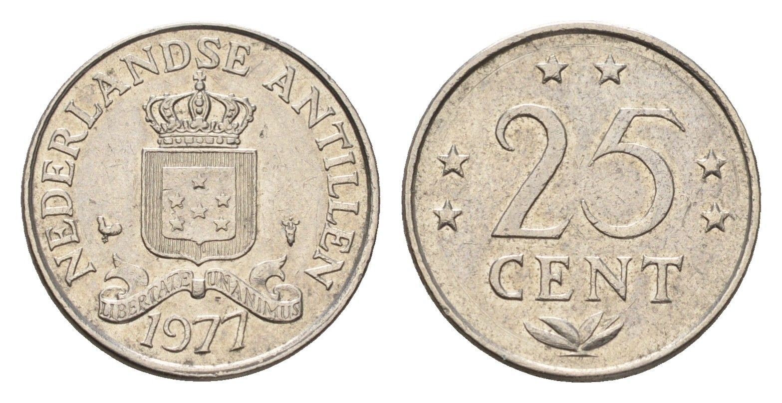 Нидерландские Антильские острова (Нидерландские Антилы) 25 центов 1977 Юлиана (1948-1980) KM 11 никель 4675-844