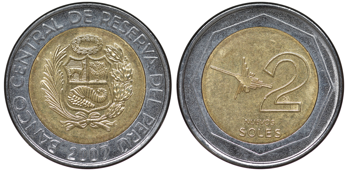 Перу 2 новых соля 2007 LIMA KM 313 биметалл UNC 4605-136