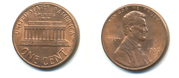 США 1 ЦЕНТ 1986 ЛИНКОЛЬН KM 201b цинк плакированный медью 86-233