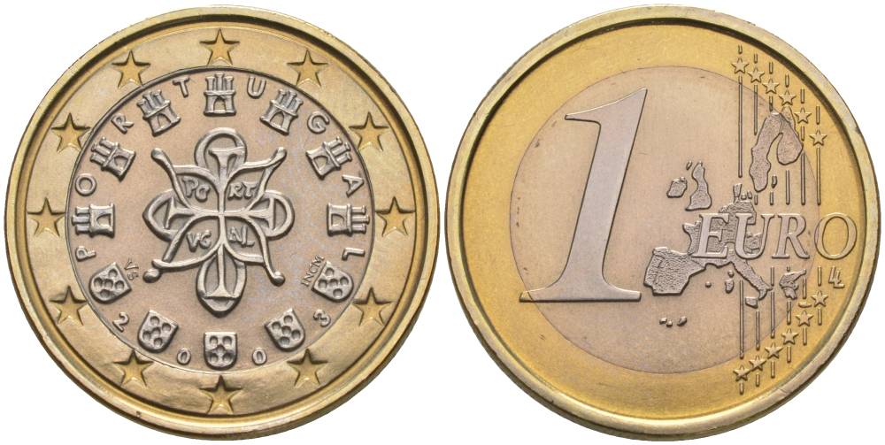 ПОРТУГАЛИЯ 1 ЕВРО 2003 INCM KM 746 биметалл UNC 68-813