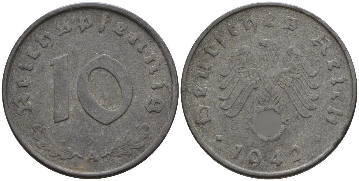 Германия 10 рейхспфеннигов 1942 A KM 101, J.371 цинк 4151-168