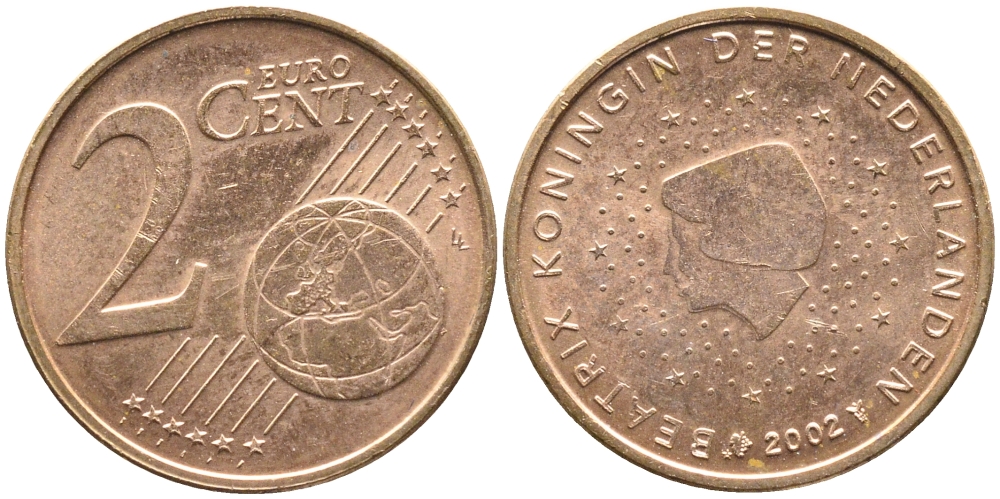 НИДЕРЛАНДЫ 2 ЕВРОЦЕНТА 2002 KM 235 сталь плакированная медью UNC 4392-115