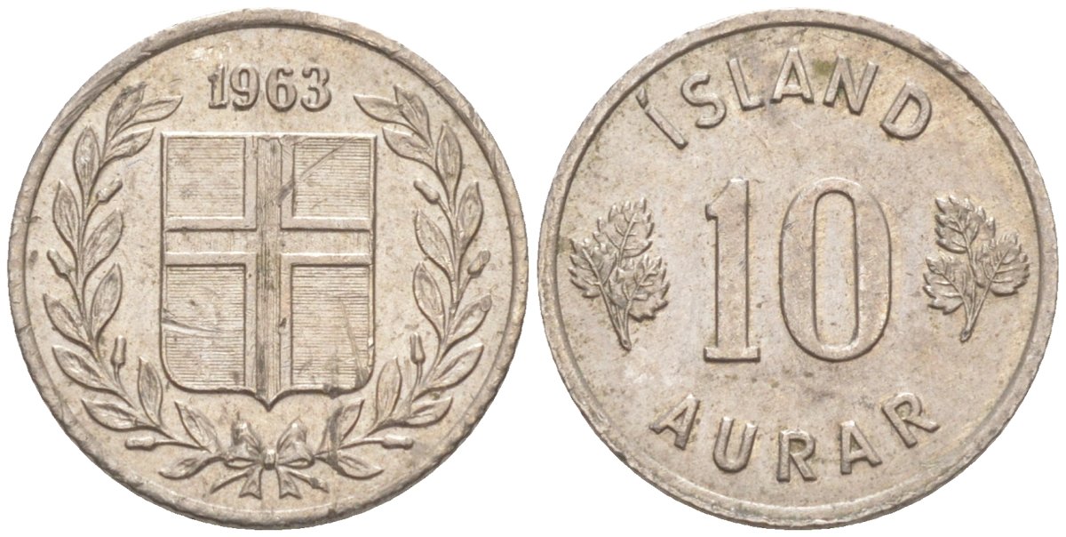 Исландия 10 эйре 1963 KM 10 медно-никель 187-365