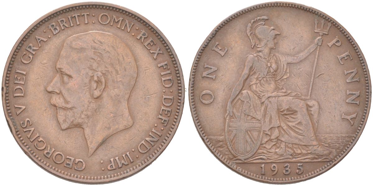 Великобритания 1 пенни 1935 Георг V (1910-1936) KM 838, Spink 4055 бронза 4165-131