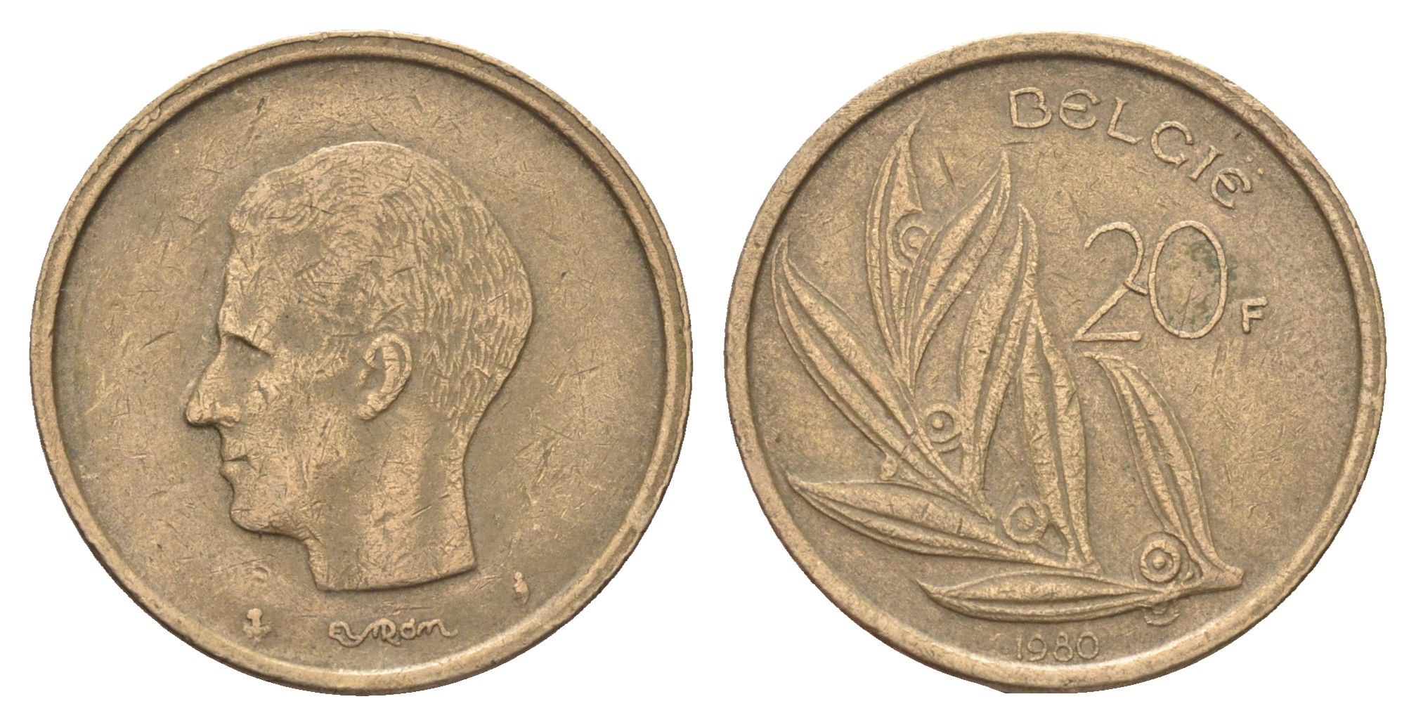 Бельгия 20 франков 1980 Belgie, Бодуэн I (1951-1993) KM 160 никель латунь 4704-1234