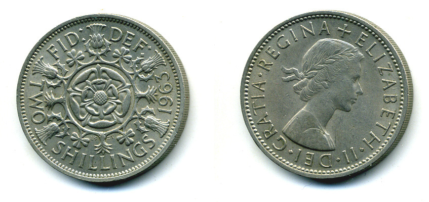 Великобритания 2 шиллинга (флорин) 1963 Елизавета II (1952-2022) KM 906, Spink 4146 медно-никель 89-1643