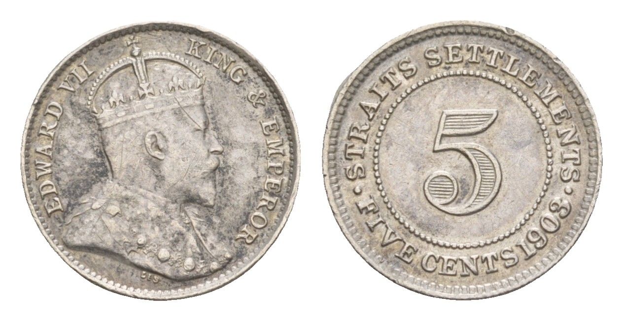 Стрейтс-Сетлментс (Стрейтс Сетлментс) 5 центов 1903 Эдуард VII (1901-1910) KM 20 серебро 1521-711