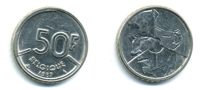 БЕЛЬГИЯ 50 ФРАНКОВ 1987 BELGIQUE, БОДУЭН I (1951-1993) KM 168 никель 25-1657