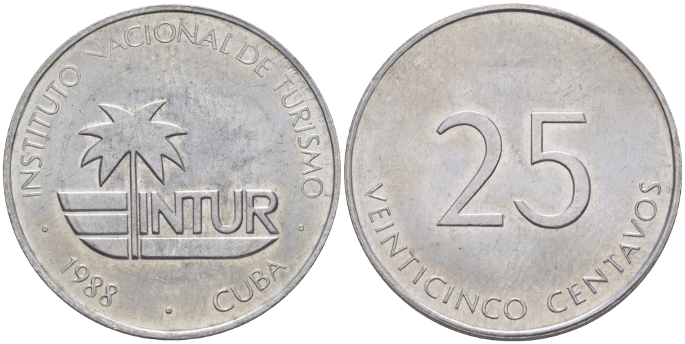Куба 25 сентаво 1988 туристические деньги, INTUR KM 419 алюминий 67-1137