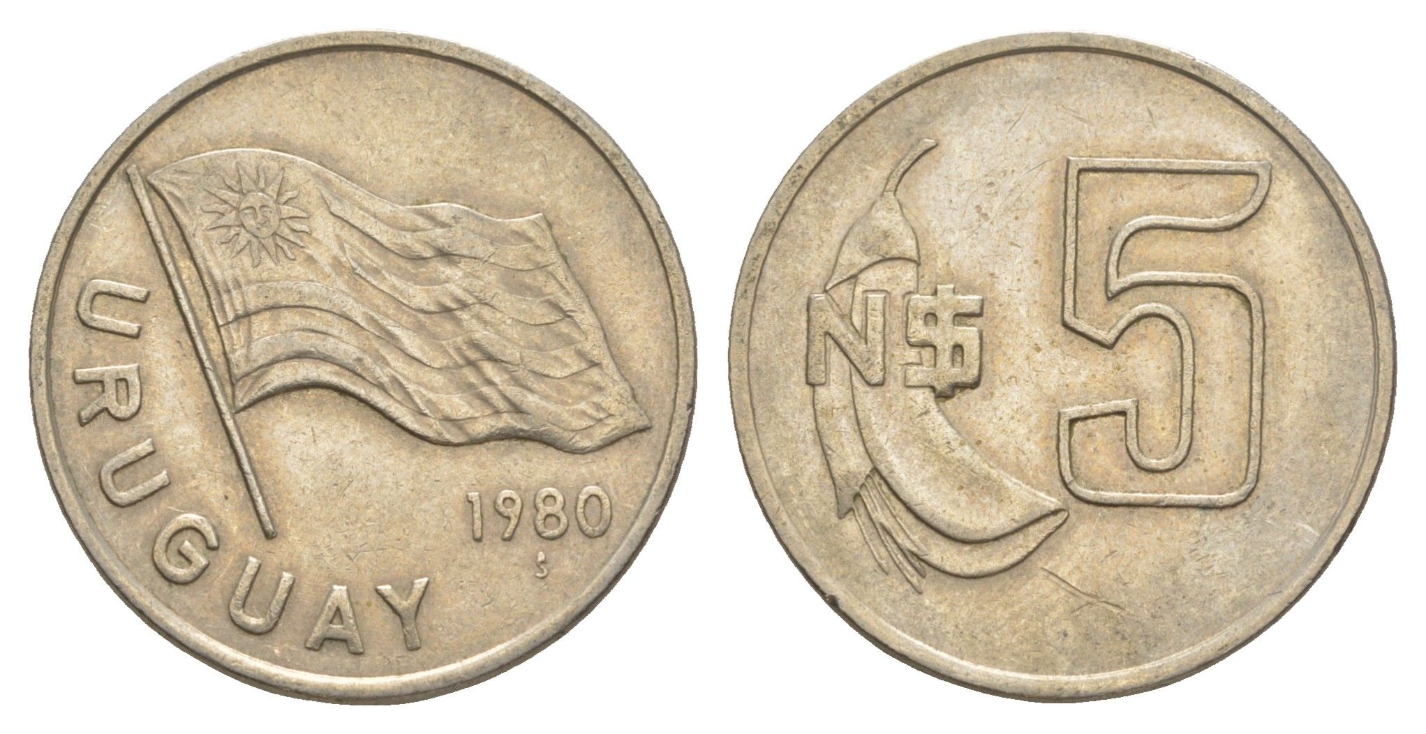 Уругвай 5 песо 1980 KM 75 медь цинк никель 4637-121