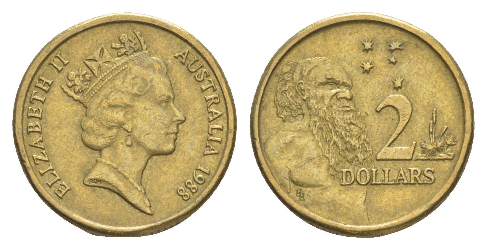 Австралия 2 доллара 1988 абориген, Елизавета II (1952-2022) KM 101 алюминиевая бронза 4652-236