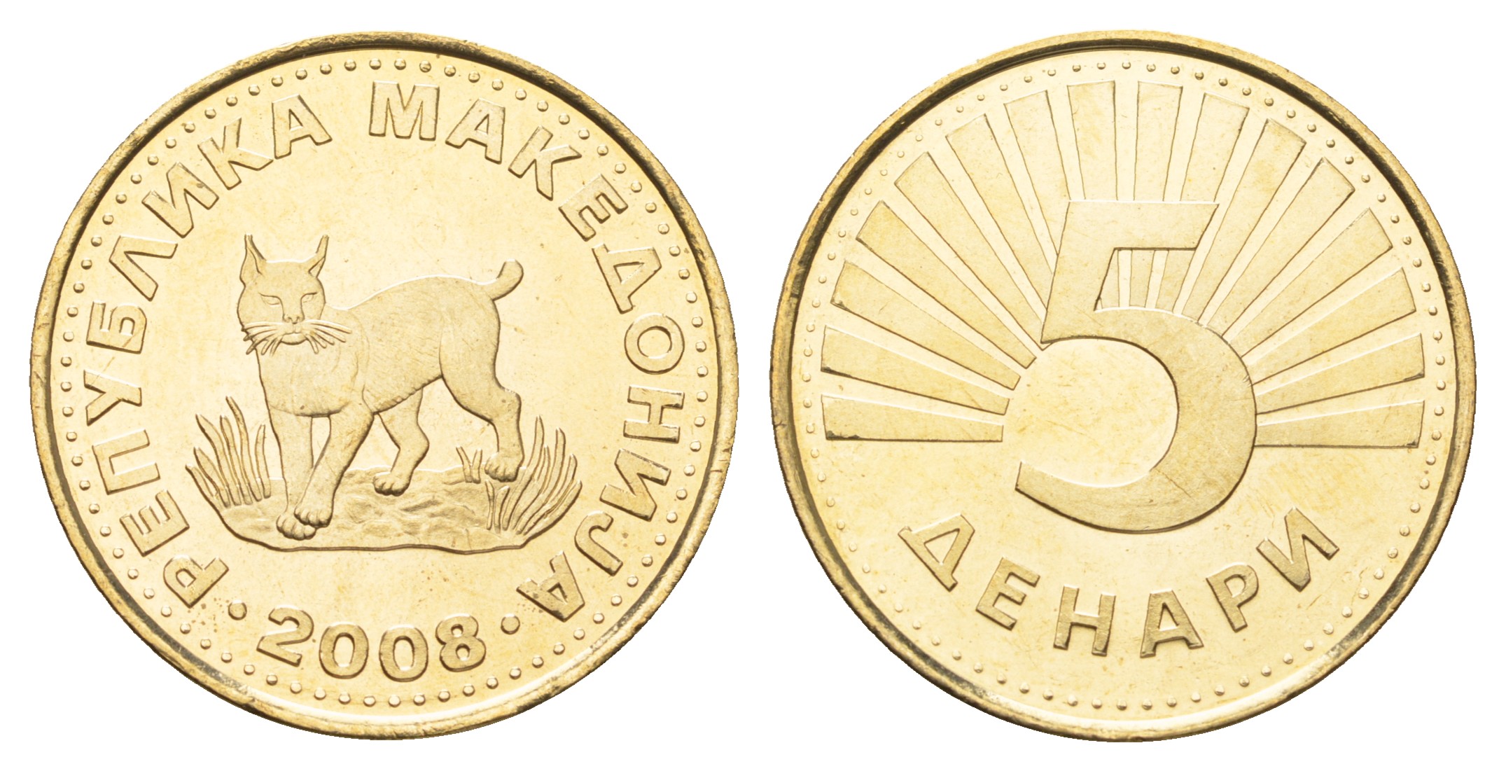 Македония 5 денаров 2008  KM 4 латунь UNC M84-17