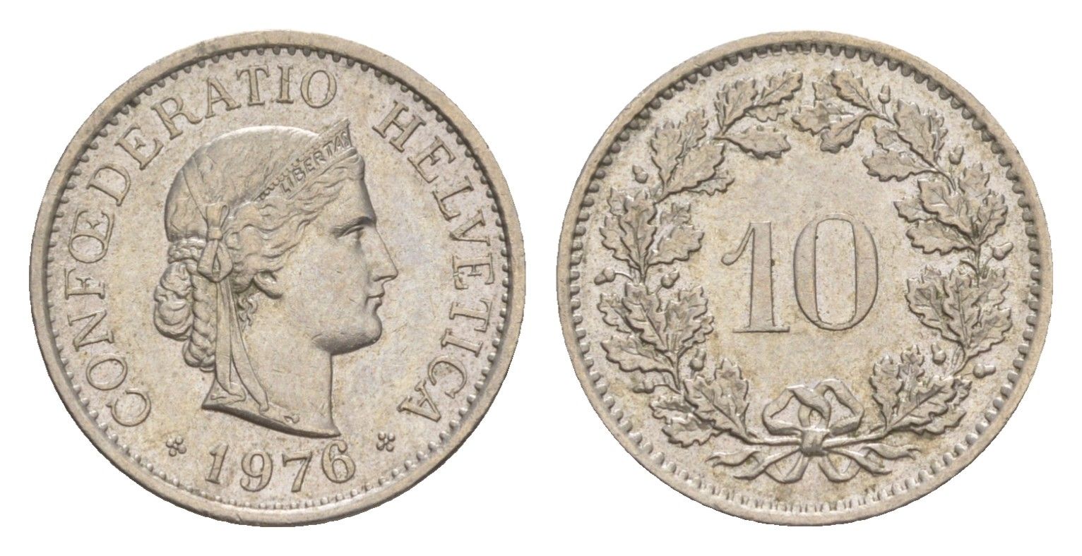 Швейцария 10 раппенов 1976 KM 27 медно-никель 4625-647