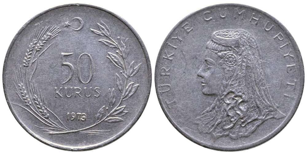 Турция 50 курушей 1973 Анатолийская невеста KM 899 нержавеющая сталь 84-1212