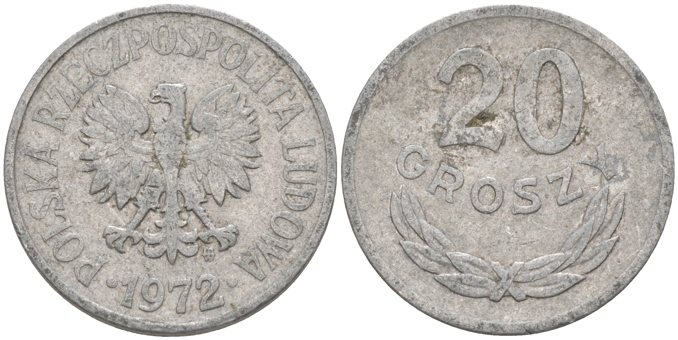 ПОЛЬША 20 ГРОШЕЙ 1972 MW KM A47 алюминий VF 188-743