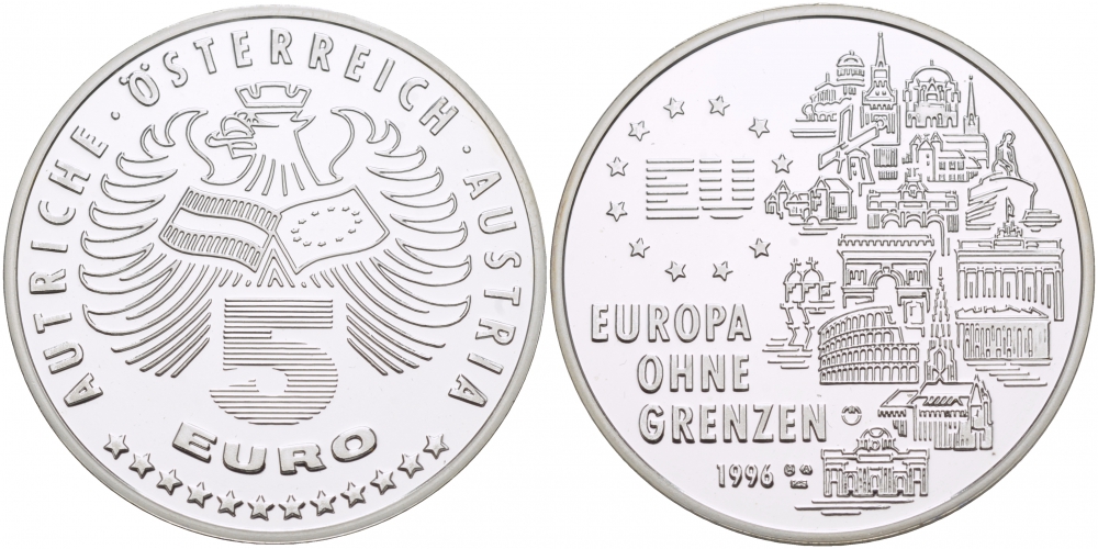 Австрия 5 евро 1996 Европейские памятники архитектуры медно-никель PROOF 1068-3-52