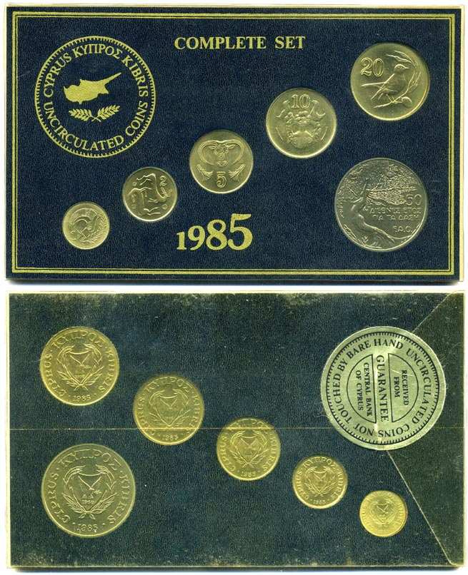 Кипр набор из 6 монет 1985 официальный набор в буклете, FAO UNC 5-4-3-80