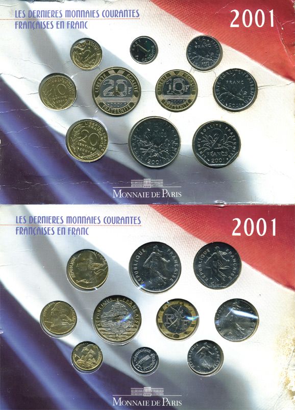 ФРАНЦИЯ ГОСНАБОР ИЗ 10 МОНЕТ 2001 В ОРИГИНАЛЬНОМ БУКЛЕТЕ UNC 7-3-51