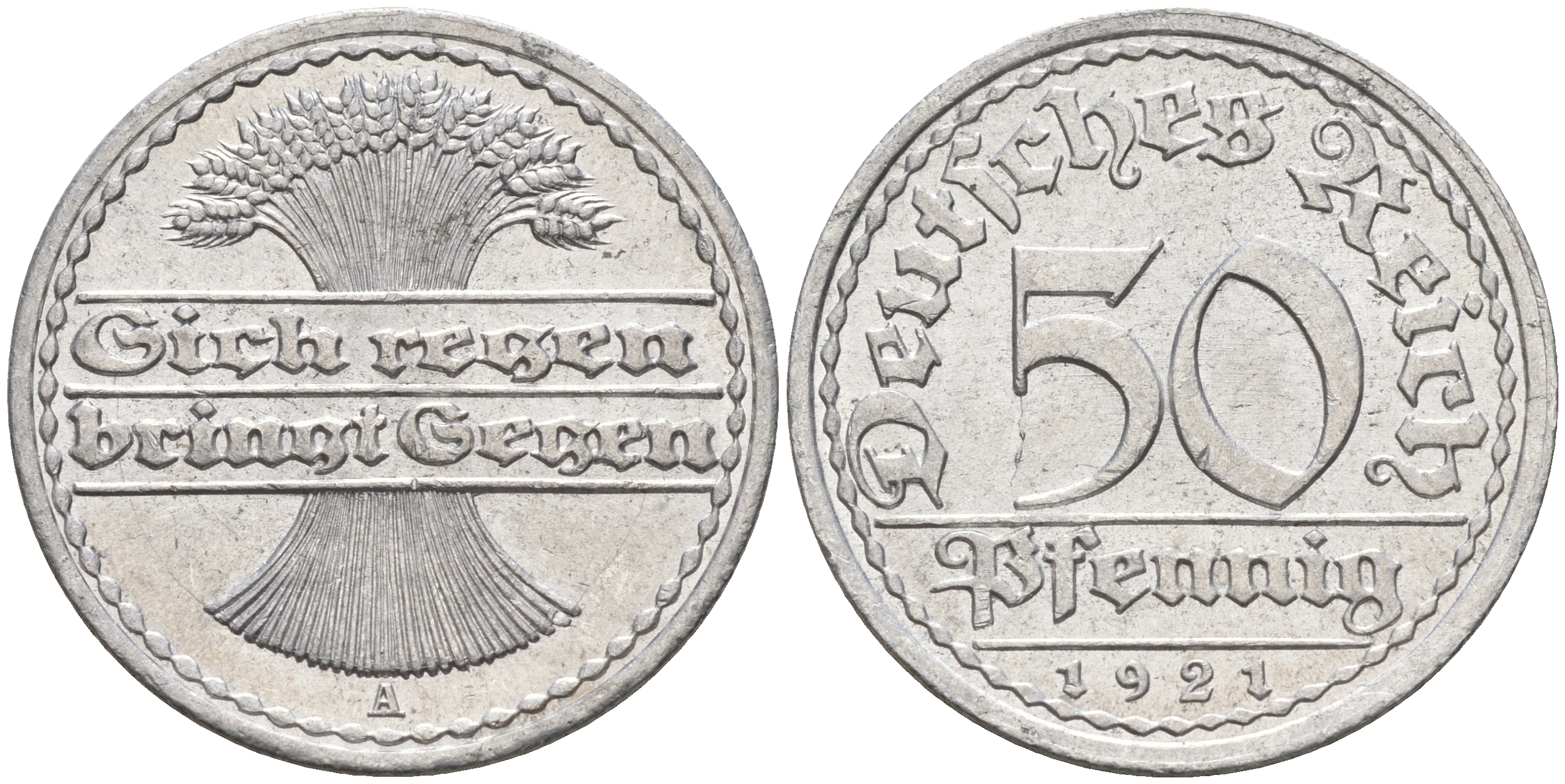 Германия 50 пфеннигов 1921 A KM 27, J.301, Weege 10 алюминий    4153-253