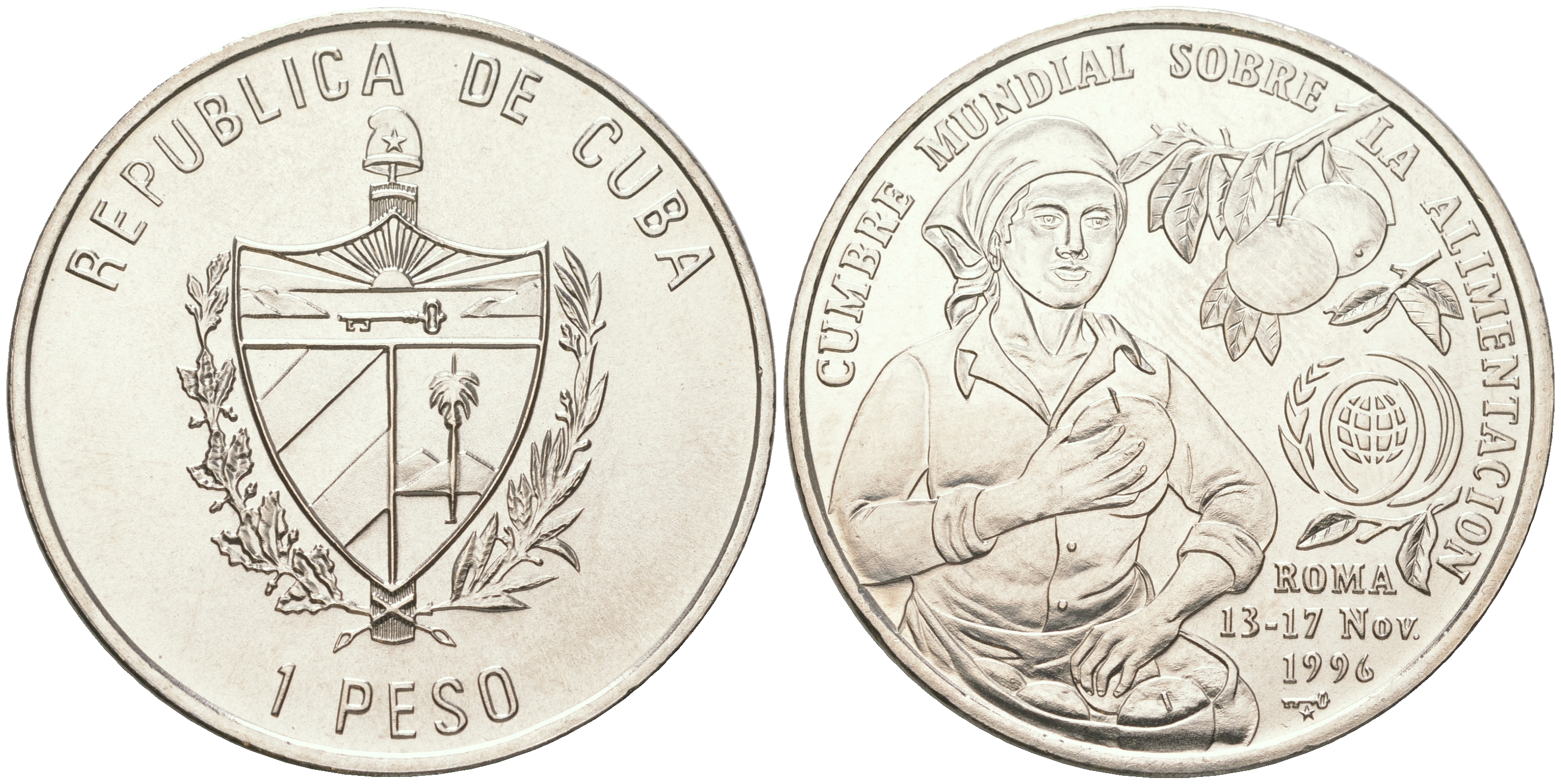 Куба 1 песо 1996 FAO, международная конференция в Риме KM 731 медно-никель UNC M29-17