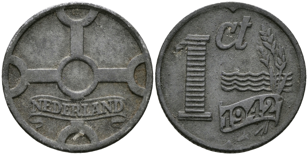 НИДЕРЛАНДЫ 1 ЦЕНТ 1942 ВИЛЬГЕЛЬМИНА (1890-1948) KM 170 цинк 176-734