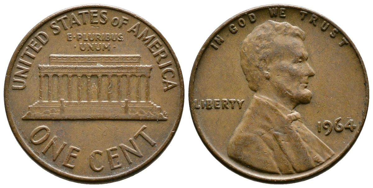 США 1 цент 1964 Авраам Линкольн  KM 201 медь цинк 3458-129