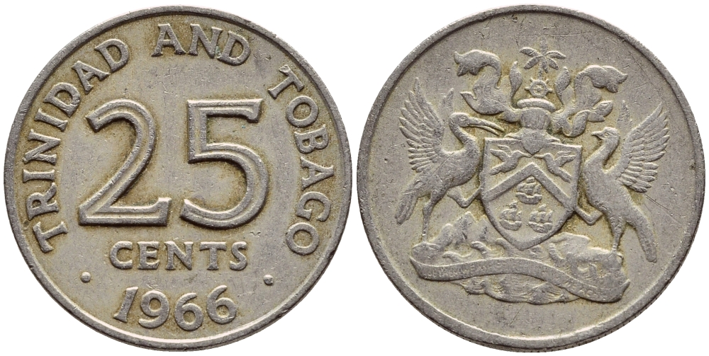 Тринидад и Тобаго 25 центов 1966 герб KM 4 медно-никель 4396-636